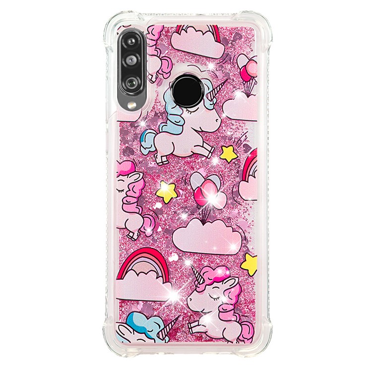 Liquid Glitter Powder Patterned Quicksand Shockproof TPU Back Case for Huawei P30 Lite / nova 4e - Unicorn and Cloud-2