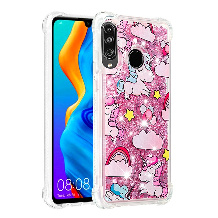 Liquid Glitter Powder Patterned Quicksand Shockproof TPU Back Case for Huawei P30 Lite / nova 4e - Unicorn and Cloud-3