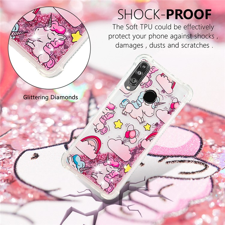 Liquid Glitter Powder Patterned Quicksand Shockproof TPU Back Case for Huawei P30 Lite / nova 4e - Unicorn and Cloud-4