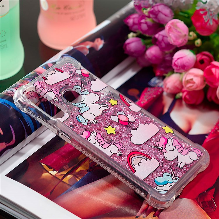 Liquid Glitter Powder Patterned Quicksand Shockproof TPU Back Case for Huawei P30 Lite / nova 4e - Unicorn and Cloud-7