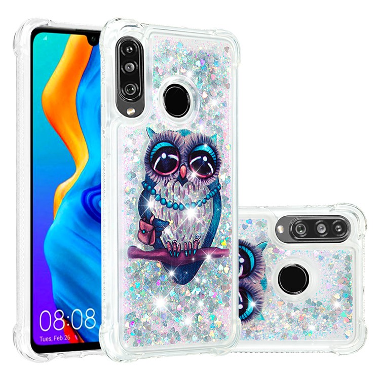 Liquid Glitter Powder Patterned Quicksand Shockproof TPU Back Case for Huawei P30 Lite / nova 4e - Owl-1