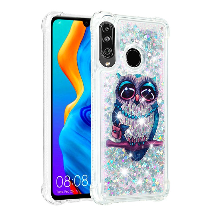 Liquid Glitter Powder Patterned Quicksand Shockproof TPU Back Case for Huawei P30 Lite / nova 4e - Owl-3