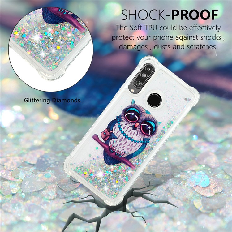 Liquid Glitter Powder Patterned Quicksand Shockproof TPU Back Case for Huawei P30 Lite / nova 4e - Owl-4