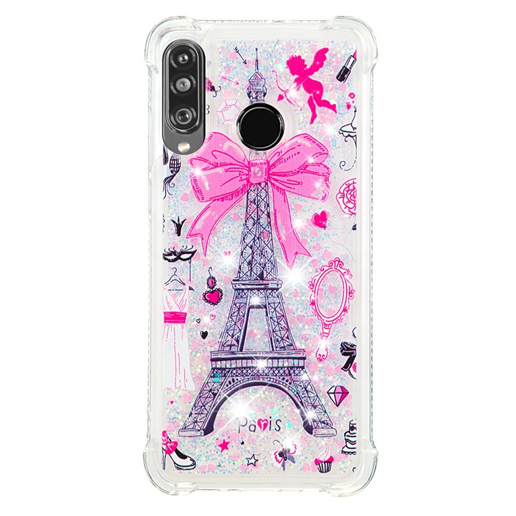 Liquid Glitter Powder Patterned Quicksand Shockproof TPU Back Case for Huawei P30 Lite / nova 4e - Eiffel Tower with Bowknot-2