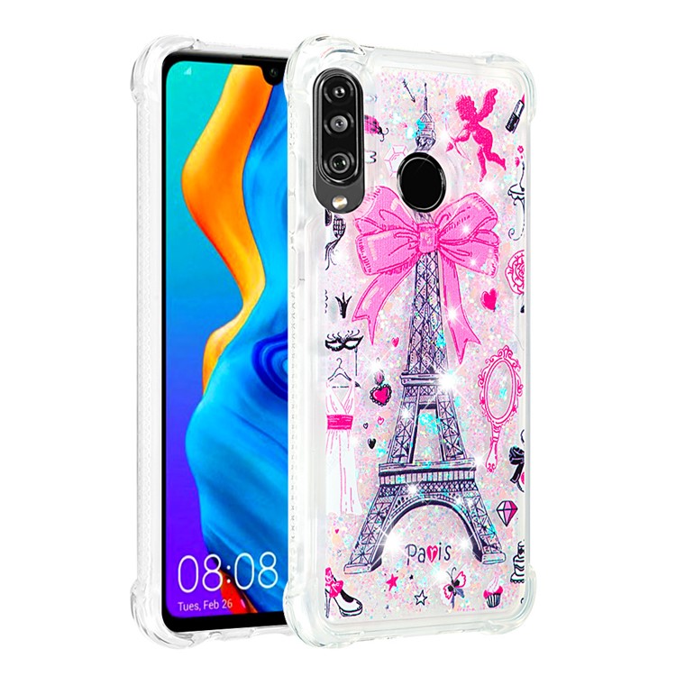Liquid Glitter Powder Patterned Quicksand Shockproof TPU Back Case for Huawei P30 Lite / nova 4e - Eiffel Tower with Bowknot-3
