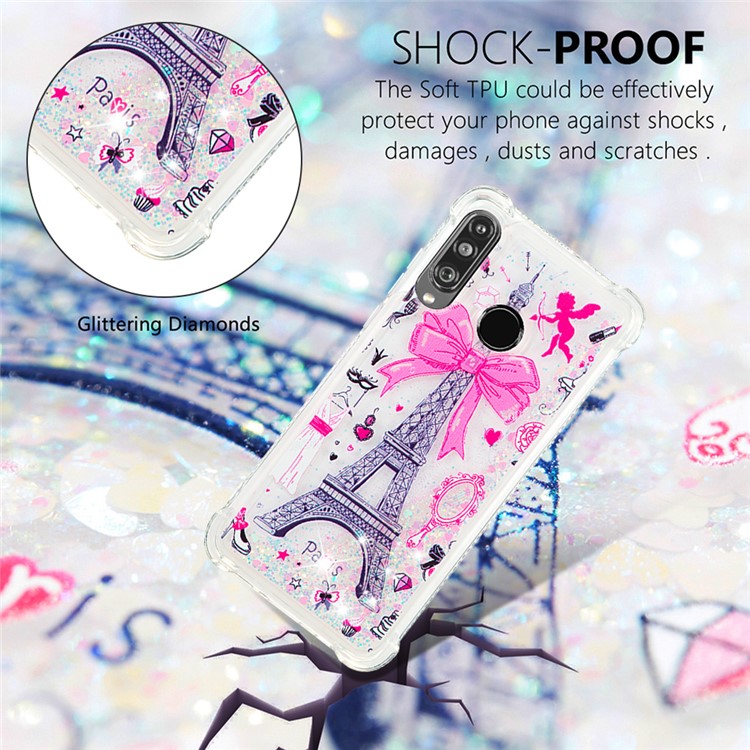 Liquid Glitter Powder Patterned Quicksand Shockproof TPU Back Case for Huawei P30 Lite / nova 4e - Eiffel Tower with Bowknot-4