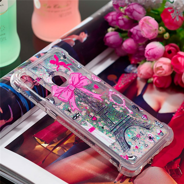 Liquid Glitter Powder Patterned Quicksand Shockproof TPU Back Case for Huawei P30 Lite / nova 4e - Eiffel Tower with Bowknot-7