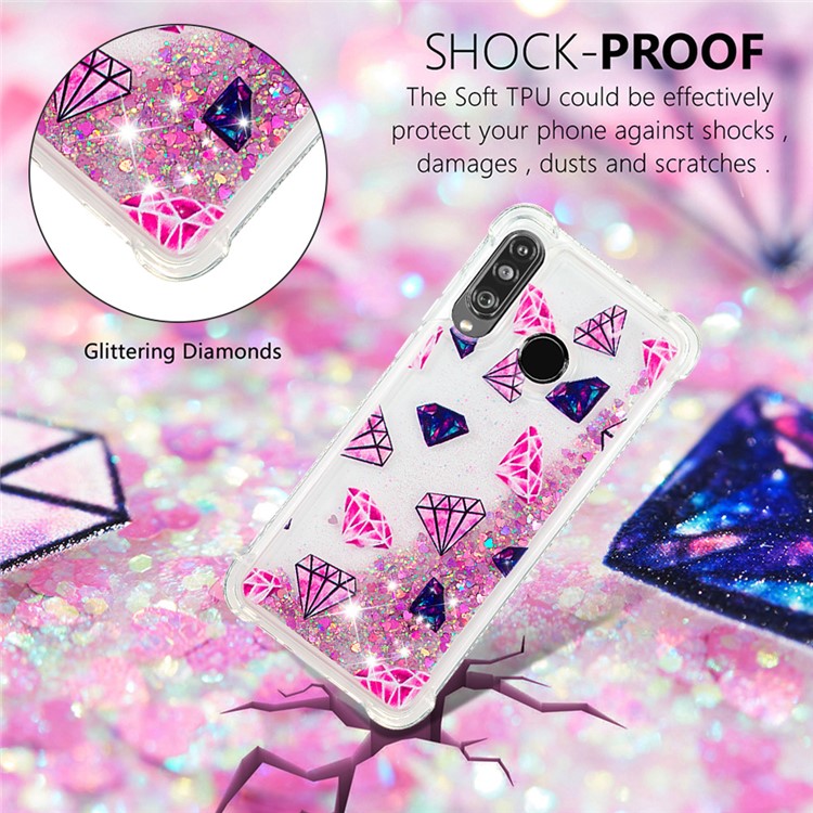 Liquid Glitter Powder Patterned Quicksand Shockproof TPU Back Case for Huawei P30 Lite / nova 4e - Diamond-4