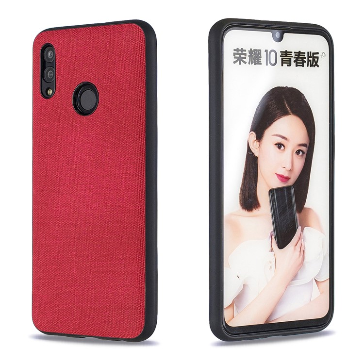 For Huawei P Smart (2019) / Nova Lite 3 / Honor 10 Lite Denim TPU+PU Leather Phone Cover - Red-1
