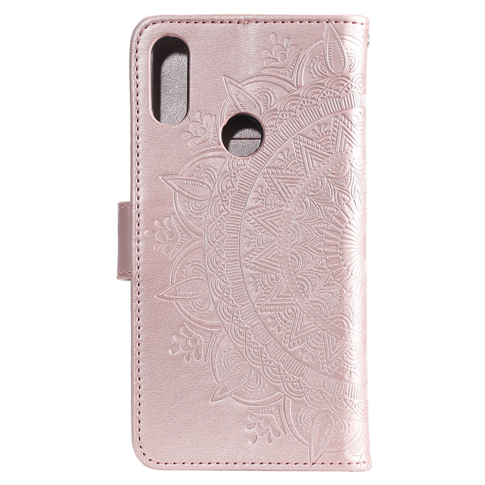 Imprint Mandala Flower Stand Wallet Leather Case for Huawei Y6 (2019, with Fingerprint Sensor) - Pink-3