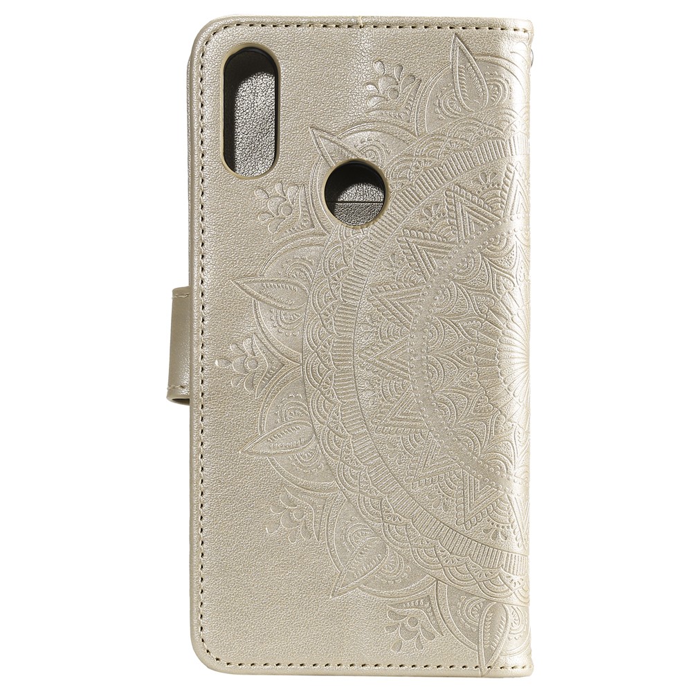 Imprint Mandala Flower Stand Wallet Leather Case for Huawei Y6 (2019, with Fingerprint Sensor) - Beige-4
