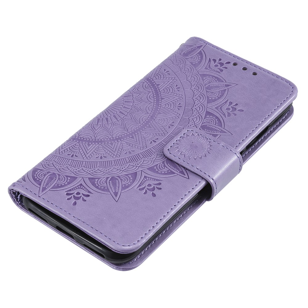 Imprint Mandala Flower Stand Wallet Leather Case for Huawei Y6 (2019, with Fingerprint Sensor) - Purple-7