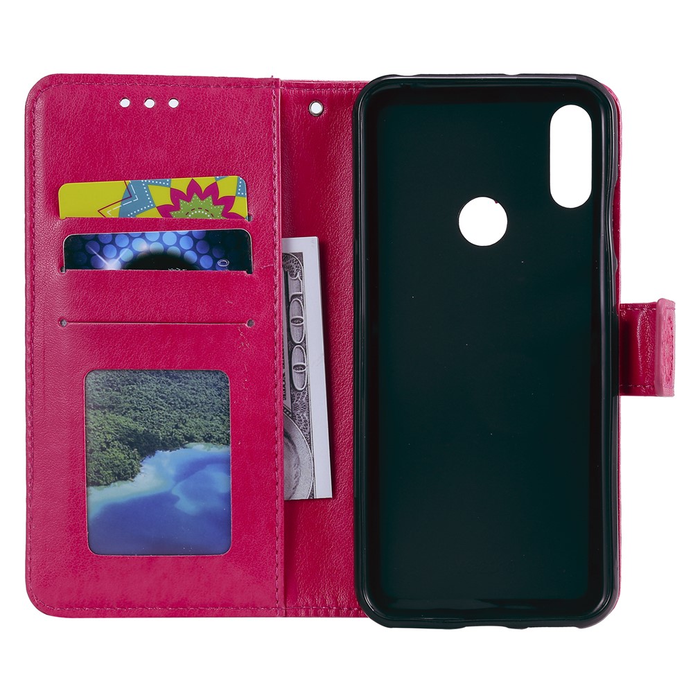 Imprint Mandala Flower Stand Wallet Leather Case for Huawei Y6 (2019, with Fingerprint Sensor) - Rose-4