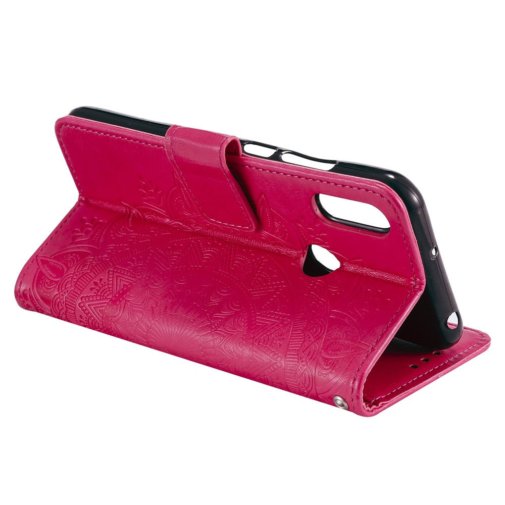 Imprint Mandala Flower Stand Wallet Leather Case for Huawei Y6 (2019, with Fingerprint Sensor) - Rose-5