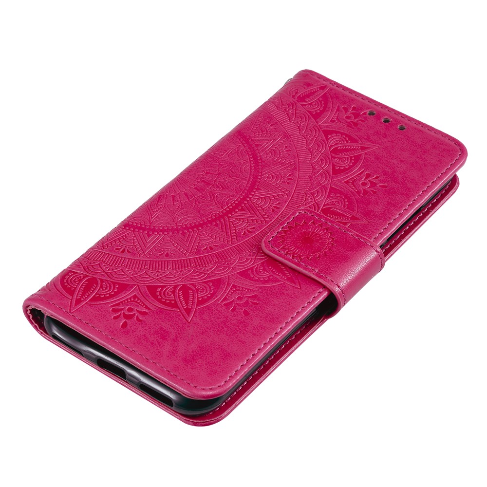 Imprint Mandala Flower Stand Wallet Leather Case for Huawei Y6 (2019, with Fingerprint Sensor) - Rose-7