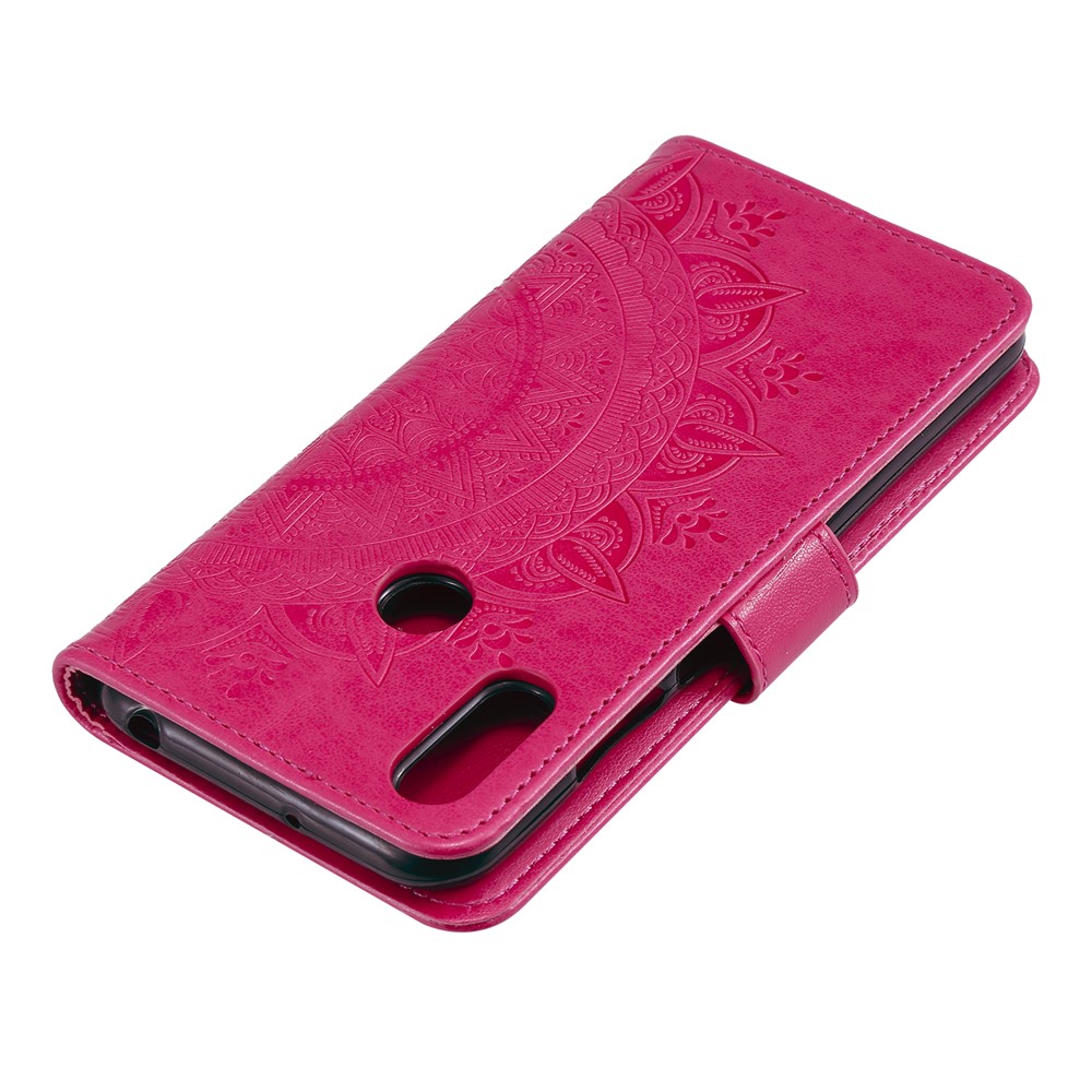 Imprint Mandala Flower Stand Wallet Leather Case for Huawei Y6 (2019, with Fingerprint Sensor) - Rose-8