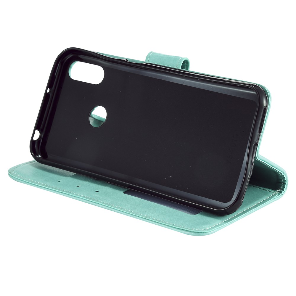 Imprint Mandala Flower Stand Wallet Leather Case for Huawei Y6 (2019, with Fingerprint Sensor) - Cyan-6
