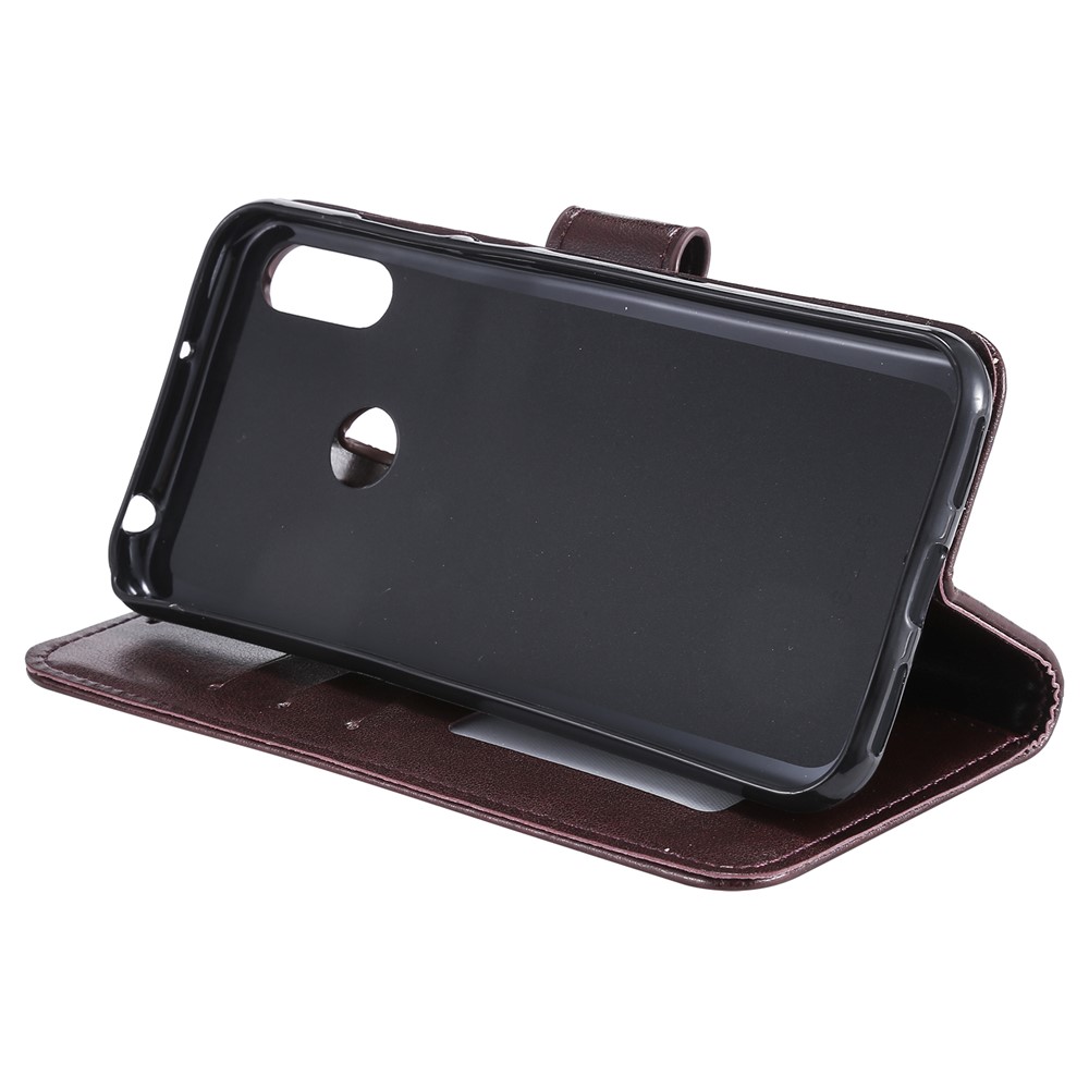 Imprint Mandala Flower Stand Wallet Leather Case for Huawei Y6 (2019, with Fingerprint Sensor) - Dark Brown-6