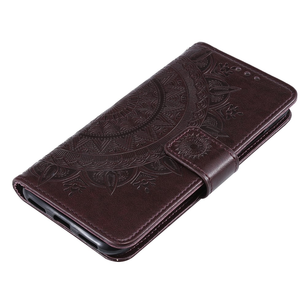 Imprint Mandala Flower Stand Wallet Leather Case for Huawei Y6 (2019, with Fingerprint Sensor) - Dark Brown-7