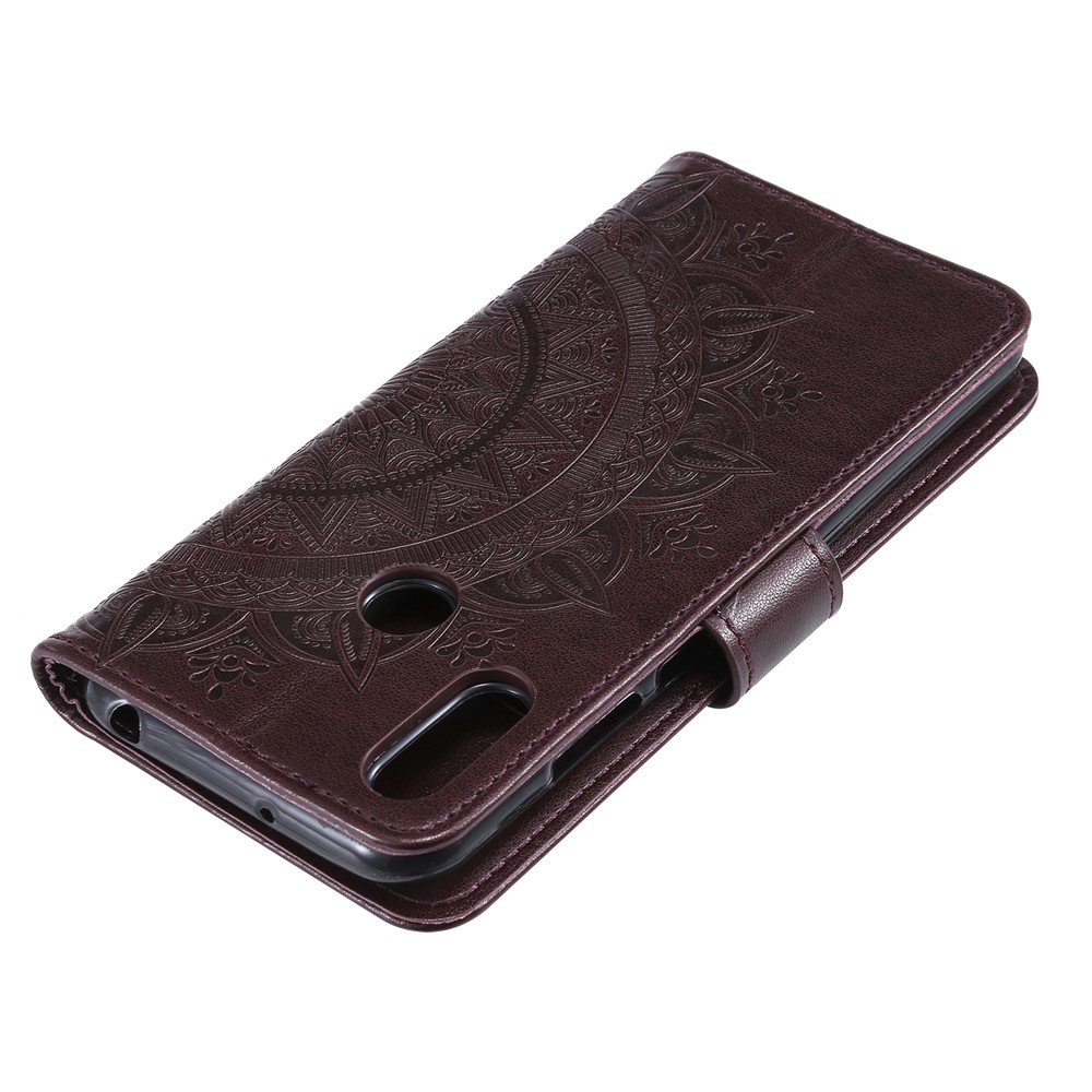 Impresión Mandala Flower Stand Billet Case Para Huawei Y6 (2019, Con Sensor de Huellas Digitales) - Marron Oscuro-8