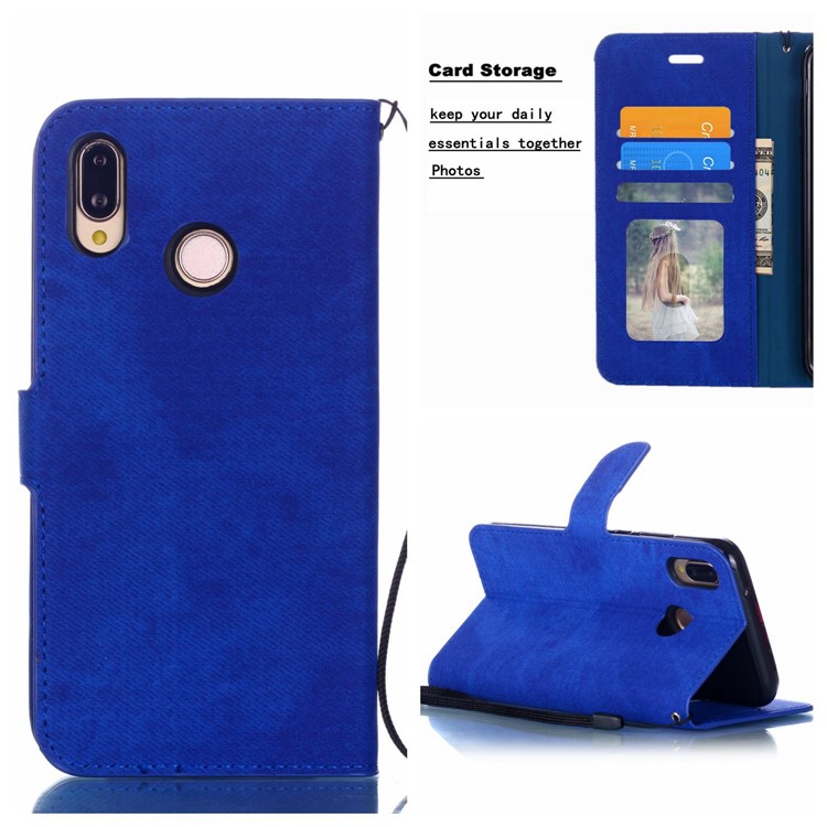 Cloth Texture PU Leather Card Holder Phone Case for Huawei P20 lite (2019) - Blue-1