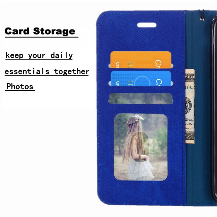 Cloth Texture PU Leather Card Holder Phone Case for Huawei P20 lite (2019) - Blue-12