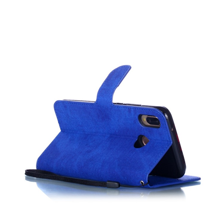 Cloth Texture PU Leather Card Holder Phone Case for Huawei P20 lite (2019) - Blue-5