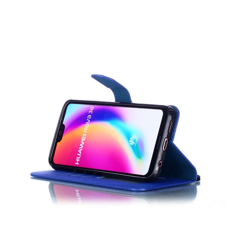 Cloth Texture PU Leather Card Holder Phone Case for Huawei P20 lite (2019) - Blue-6