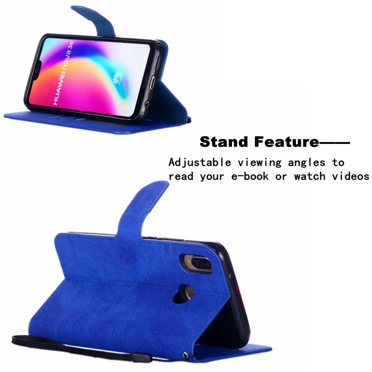 Cloth Texture PU Leather Card Holder Phone Case for Huawei P20 lite (2019) - Blue-7