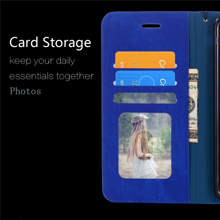 Cloth Texture PU Leather Card Holder Phone Case for Huawei P20 lite (2019) - Blue-9