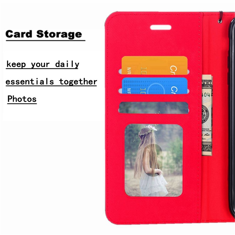 Cloth Texture PU Leather Card Holder Phone Case for Huawei P20 lite (2019) - Red-11