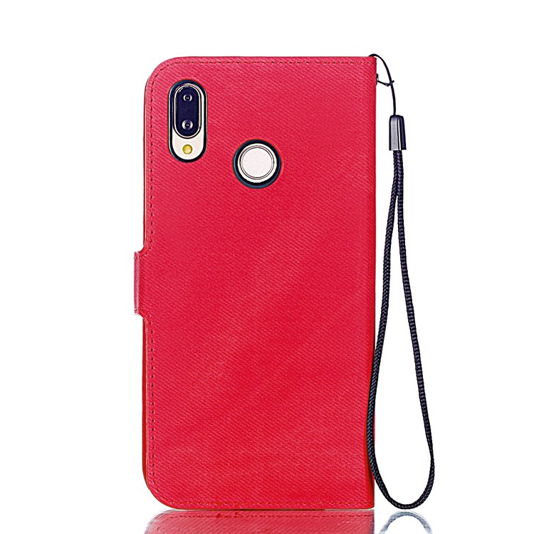 Cloth Texture PU Leather Card Holder Phone Case for Huawei P20 lite (2019) - Red-2