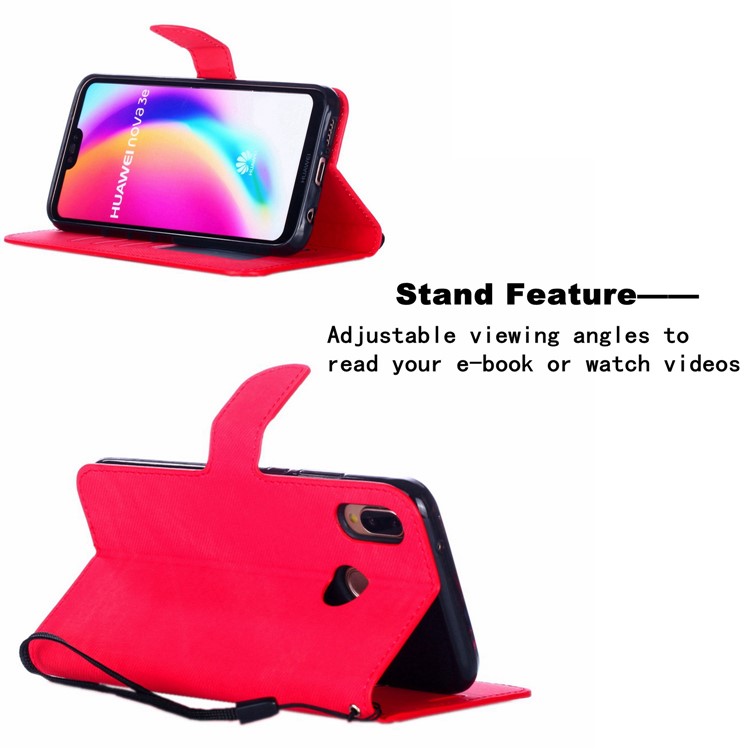Cloth Texture PU Leather Card Holder Phone Case for Huawei P20 lite (2019) - Red-5