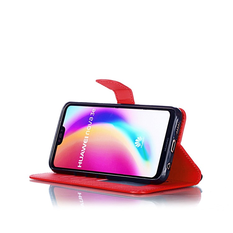 Cloth Texture PU Leather Card Holder Phone Case for Huawei P20 lite (2019) - Red-6
