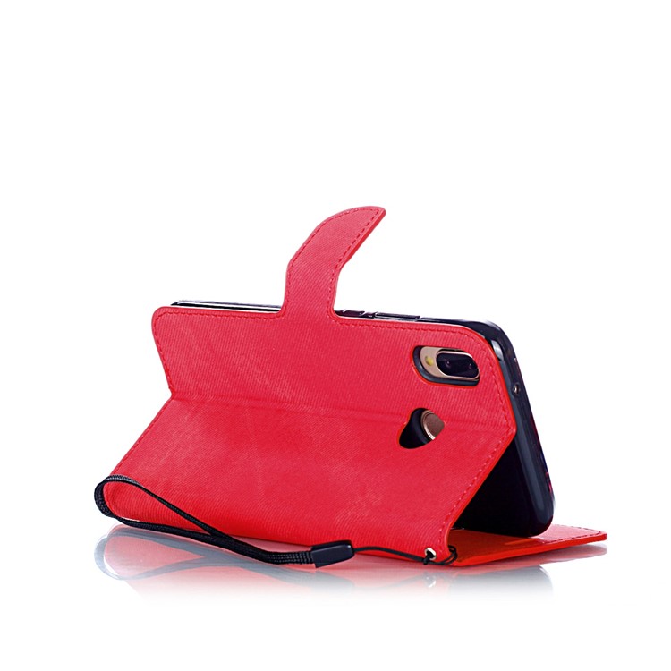 Cloth Texture PU Leather Card Holder Phone Case for Huawei P20 lite (2019) - Red-7