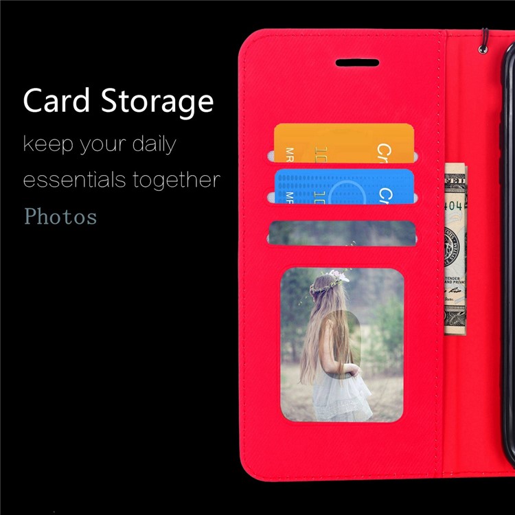 Cloth Texture PU Leather Card Holder Phone Case for Huawei P20 lite (2019) - Red-8