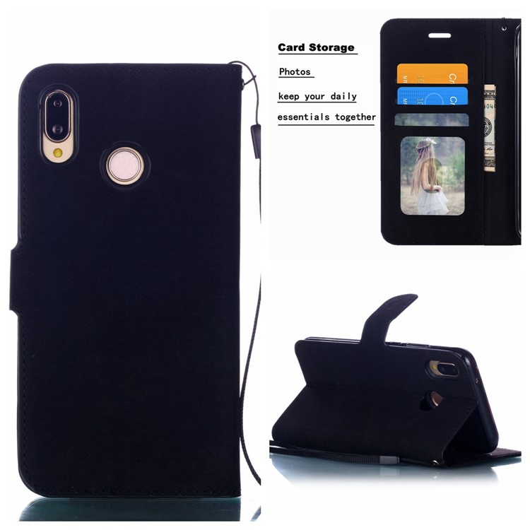 Cloth Texture PU Leather Card Holder Phone Case for Huawei P20 lite (2019) - Dark Blue-1