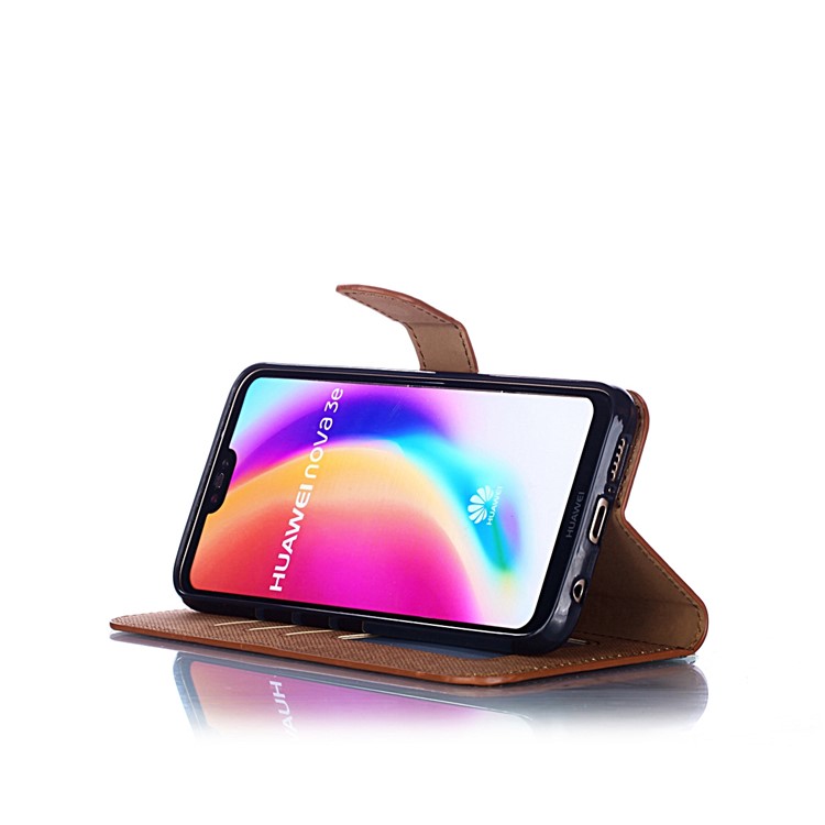 Cloth Texture PU Leather Card Holder Phone Case for Huawei P20 lite (2019) - Brown-3