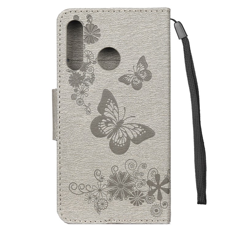 Imprint Butterfly Flower Leather Wallet Case for Huawei P Smart Z - Grey-2