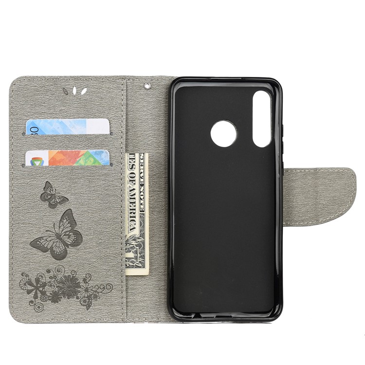 Imprint Butterfly Flower Leather Wallet Case for Huawei P Smart Z - Grey-3