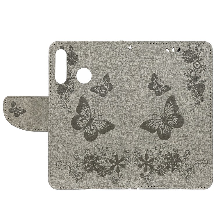 Imprint Butterfly Flower Leather Wallet Case for Huawei P Smart Z - Grey-4