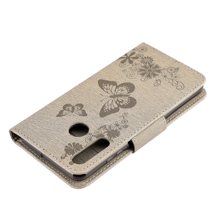 Imprint Butterfly Flower Leather Wallet Case for Huawei P Smart Z - Grey-7