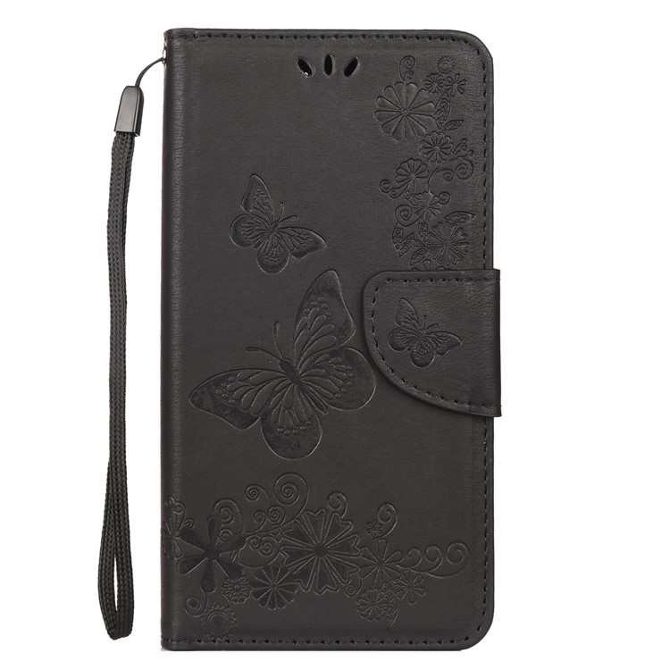 Imprint Butterfly Flower Leather Wallet Case for Huawei P Smart Z - Black-1