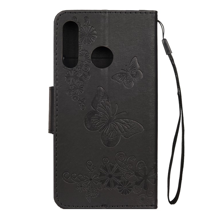Imprint Butterfly Flower Leather Wallet Case for Huawei P Smart Z - Black-2