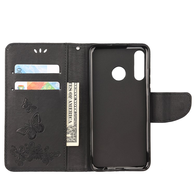 Imprint Butterfly Flower Leather Wallet Case for Huawei P Smart Z - Black-3