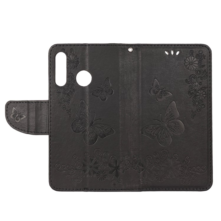 Imprint Butterfly Flower Leather Wallet Case for Huawei P Smart Z - Black-7