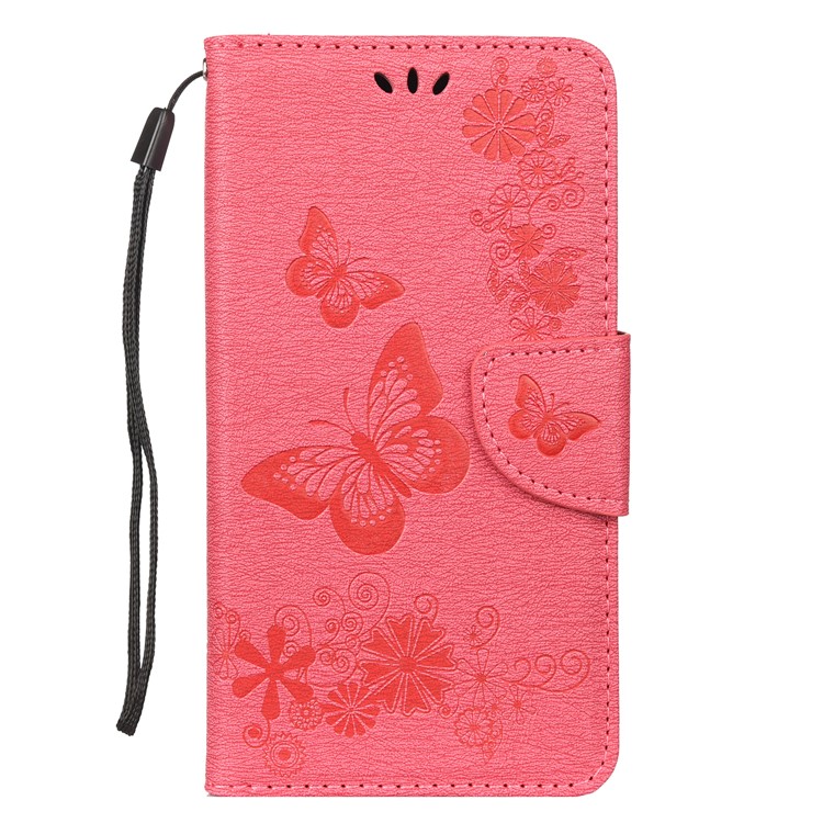 Imprint Butterfly Flower Leather Wallet Case for Huawei P Smart Z - Red-1