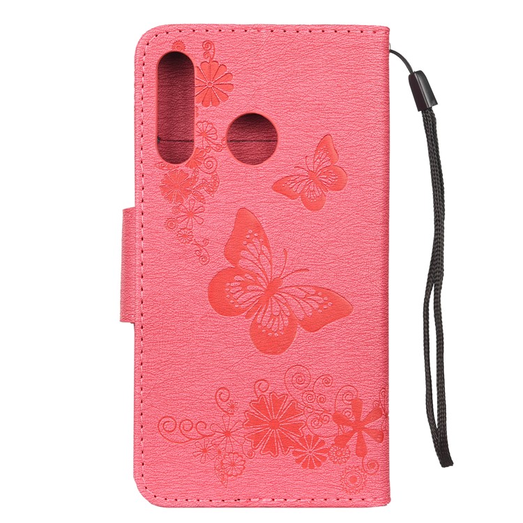 Imprint Butterfly Flower Leather Wallet Case for Huawei P Smart Z - Red-2