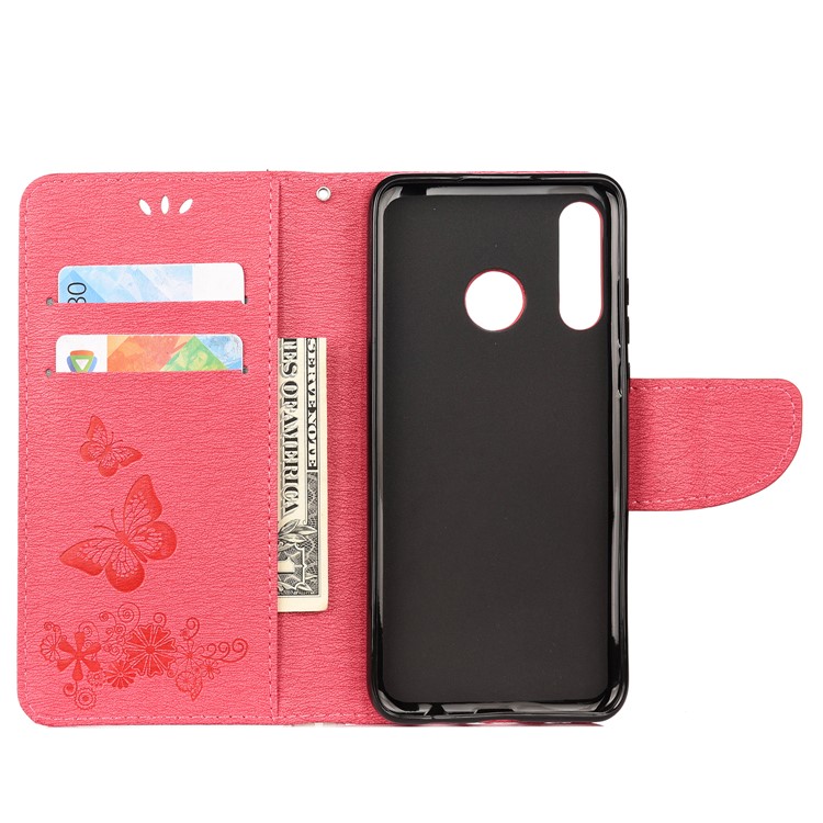Imprint Butterfly Flower Leather Wallet Case for Huawei P Smart Z - Red-3