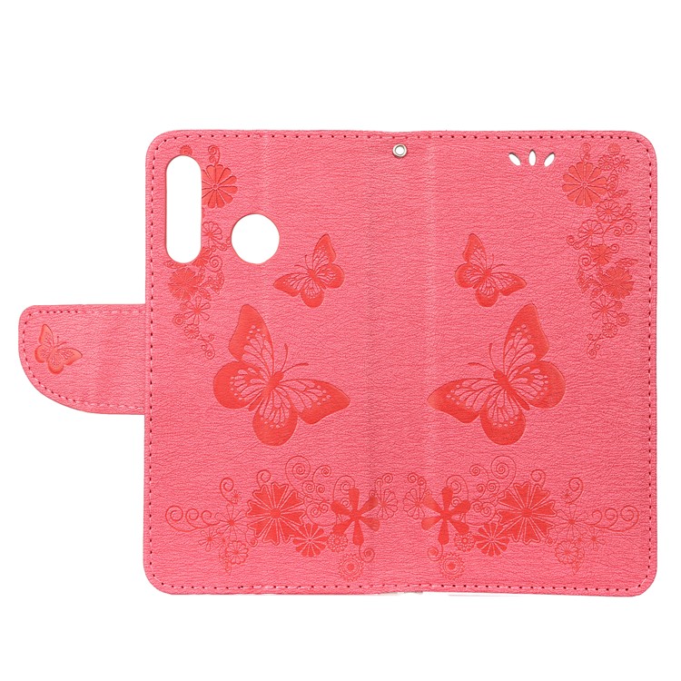 Imprint Butterfly Flower Leather Wallet Case for Huawei P Smart Z - Red-4